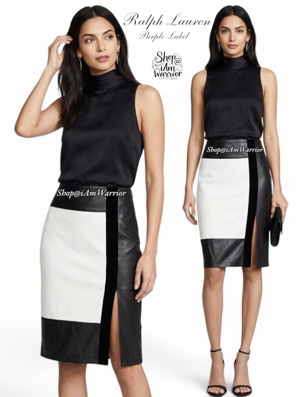 Ralph Lauren Collection leather/wool colorblock pencil skirt *shop@iamwarrior